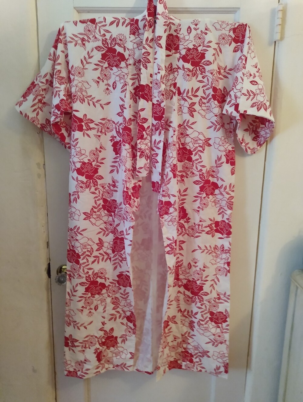 Kimono Japanese Made- Red Rose Flower Print Size L